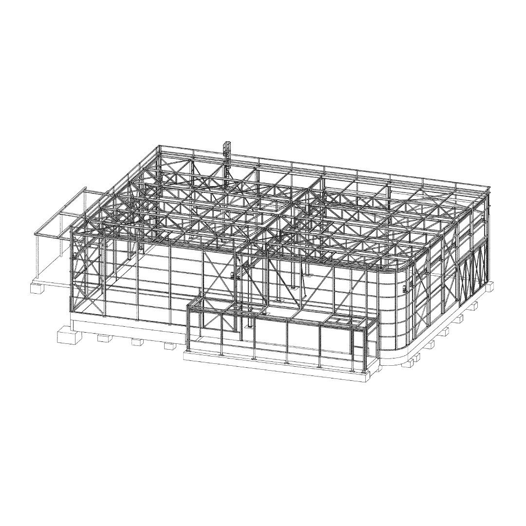 Konstruktionsansicht Stahlbau für eine Produktionshalle, Referenz des Planungsbüro Klaus Engel